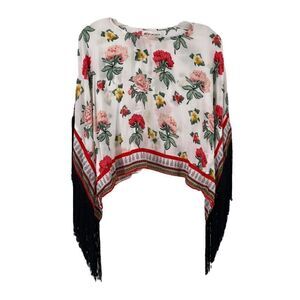 H&M Cochella Top Floral Fringe Dolman Cropped Bohemian Festival Relaxed Size 4
